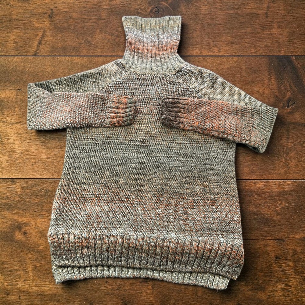 prAna Womens Space Dye Marled Raglan Turtleneck Sweater Wool Blend Green Rust XS